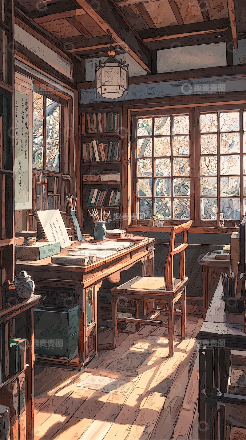高清大图下载【趣麦麦图】阳光洒进书房
