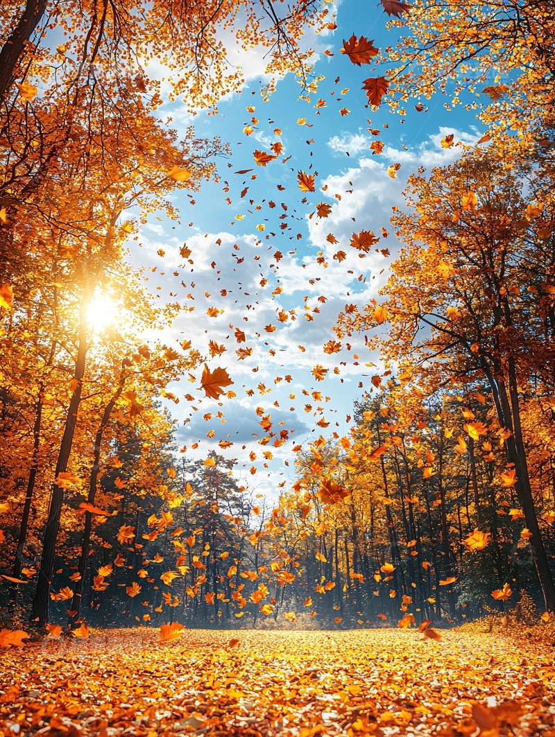 高清大图下载【趣麦麦图】秋日落叶飞舞的场景