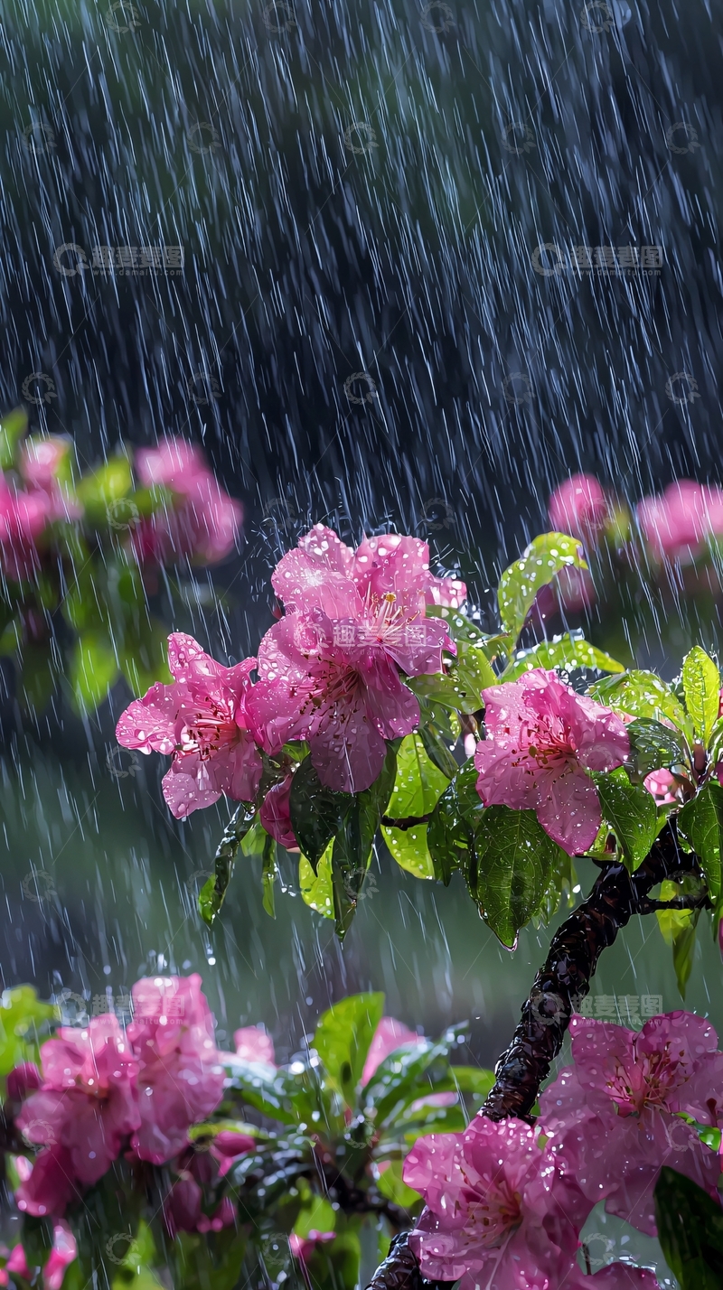 高清大图下载【趣麦麦图】雨中粉红色花朵