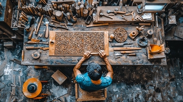 工匠在木工房工作