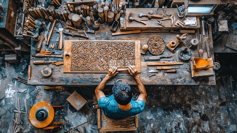 高清大图下载【趣麦麦图】工匠在木工房工作