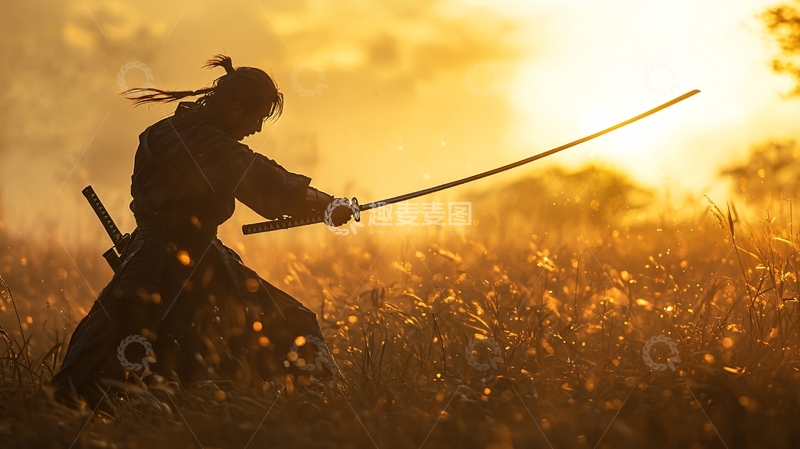 高清大图下载【趣麦麦图】武士夕阳剪影