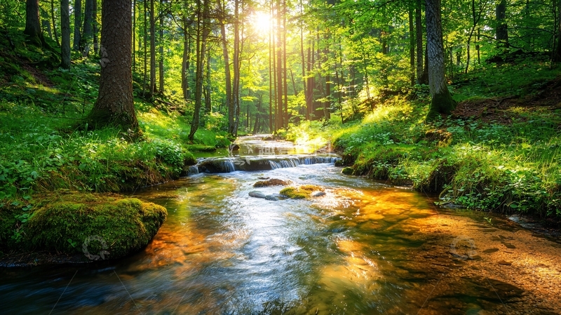 高清大图下载【趣麦麦图】阳光森林溪流
