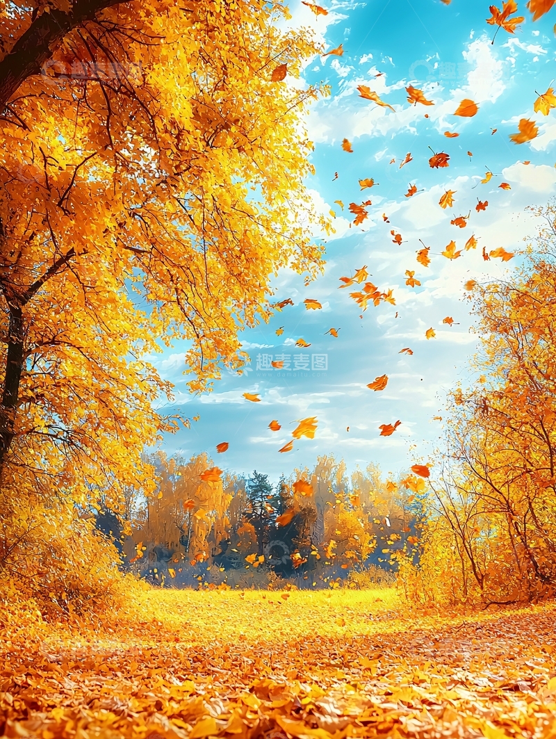 高清大图下载【趣麦麦图】秋日落叶飞舞的场景