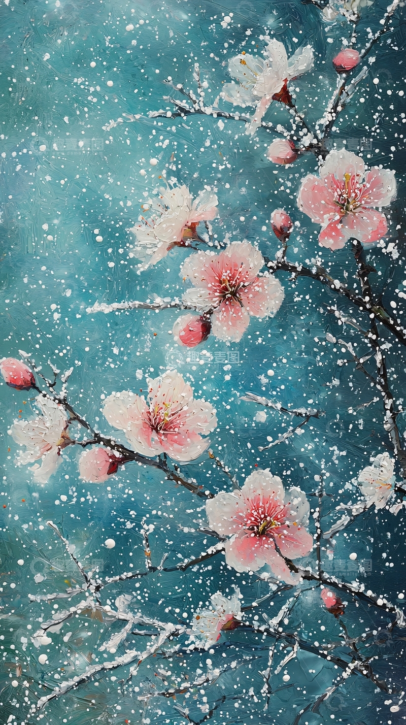 高清大图下载【趣麦麦图】冬日梅花雪景图