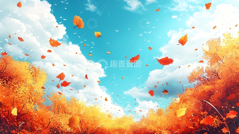 高清大图下载【趣麦麦图】落叶飞舞的秋季风景