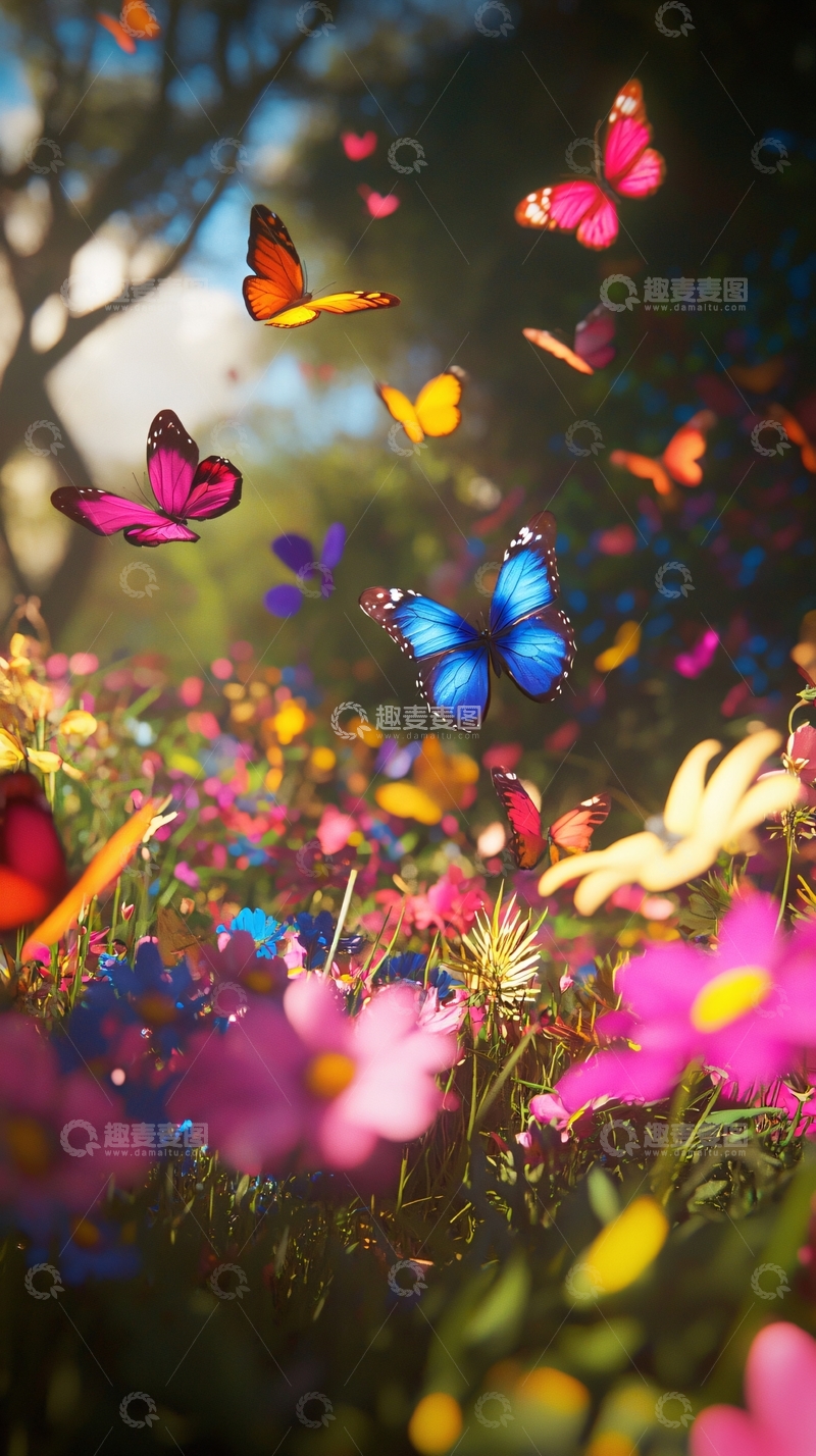 高清大图下载【趣麦麦图】彩色蝴蝶花海