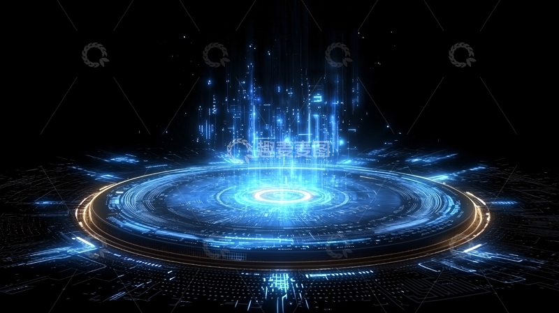 高清大图下载【趣麦麦图】蓝色光晕科技感圆形平台