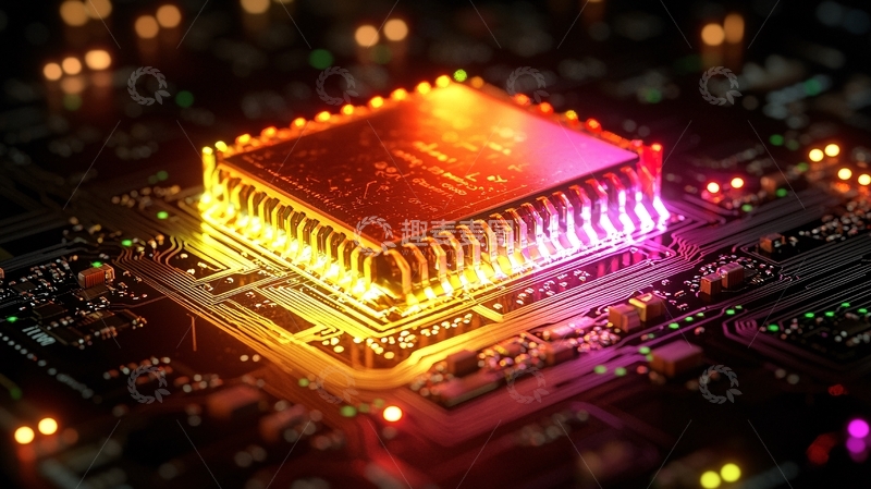 高清大图下载【趣麦麦图】发光芯片电路板特写