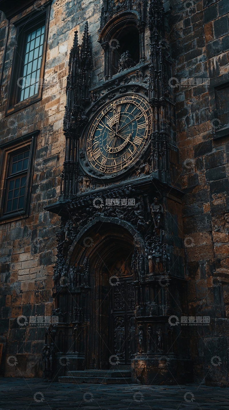 高清大图下载【趣麦麦图】哥特式建筑老式钟楼