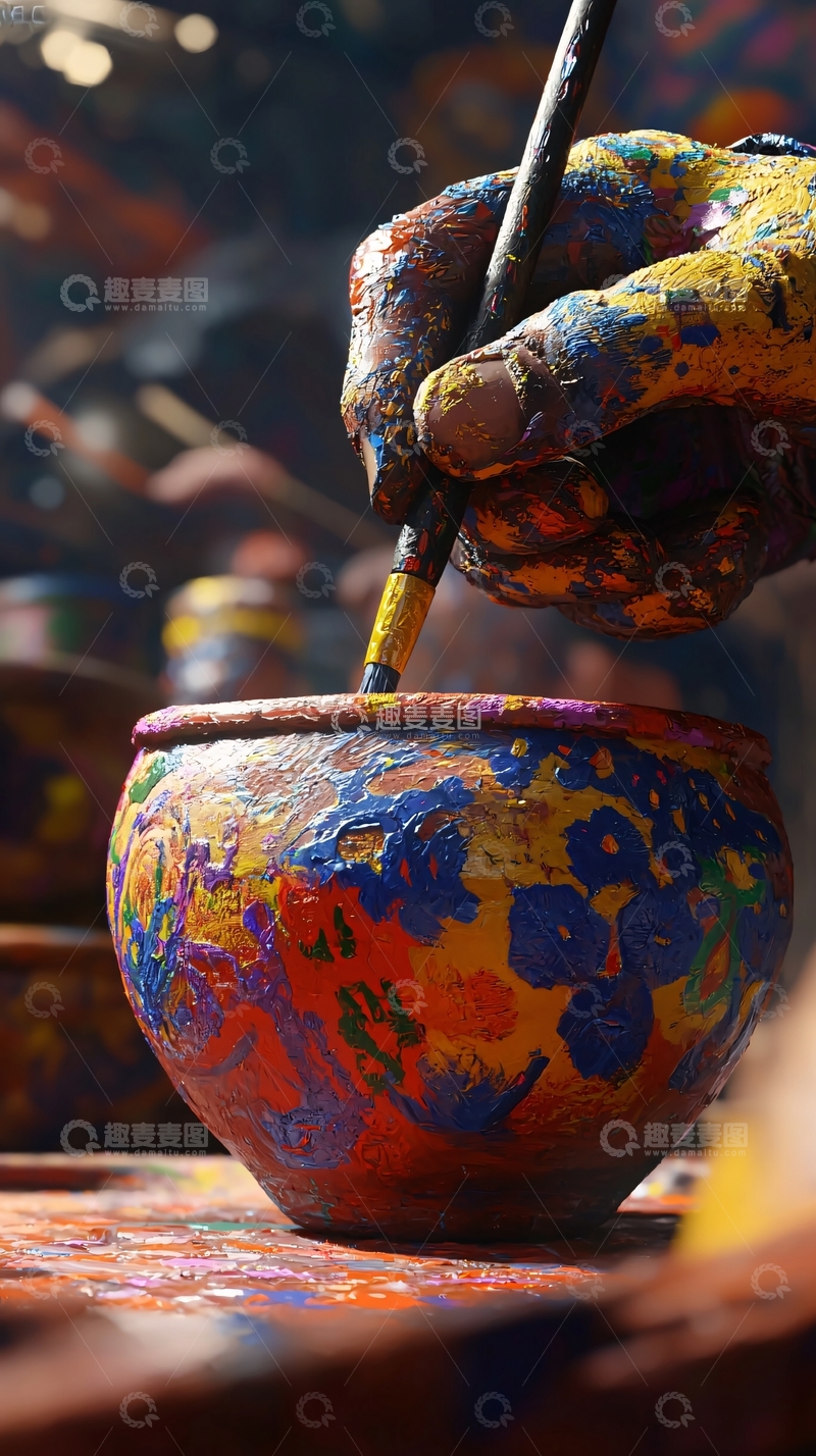 高清大图下载【趣麦麦图】彩绘陶罐绘画过程