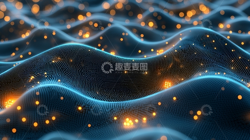 高清大图下载【趣麦麦图】蓝色波浪上的金色光点