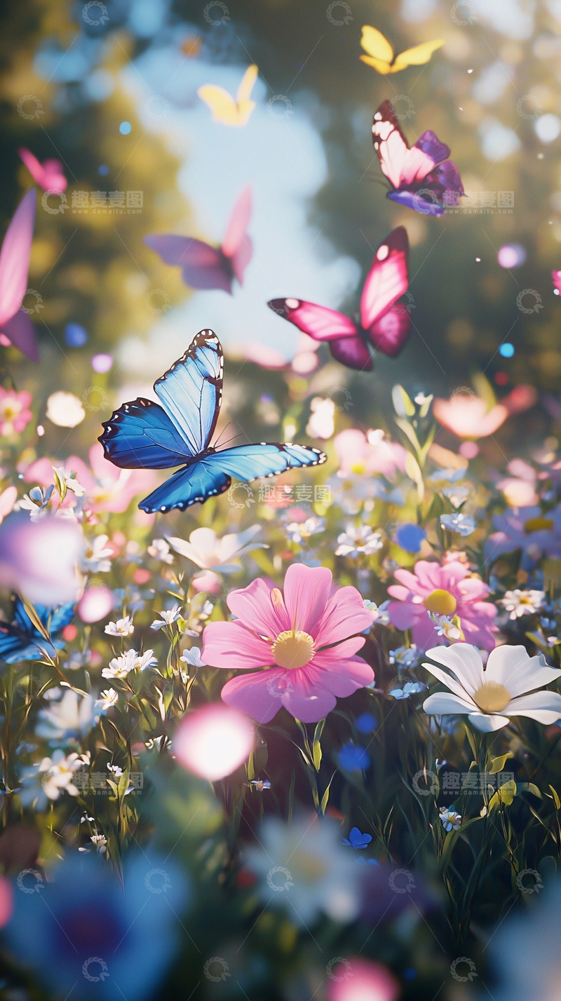 高清大图下载【趣麦麦图】梦幻蝴蝶花田