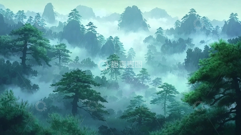 高清大图下载【趣麦麦图】雾气缭绕的青翠山林