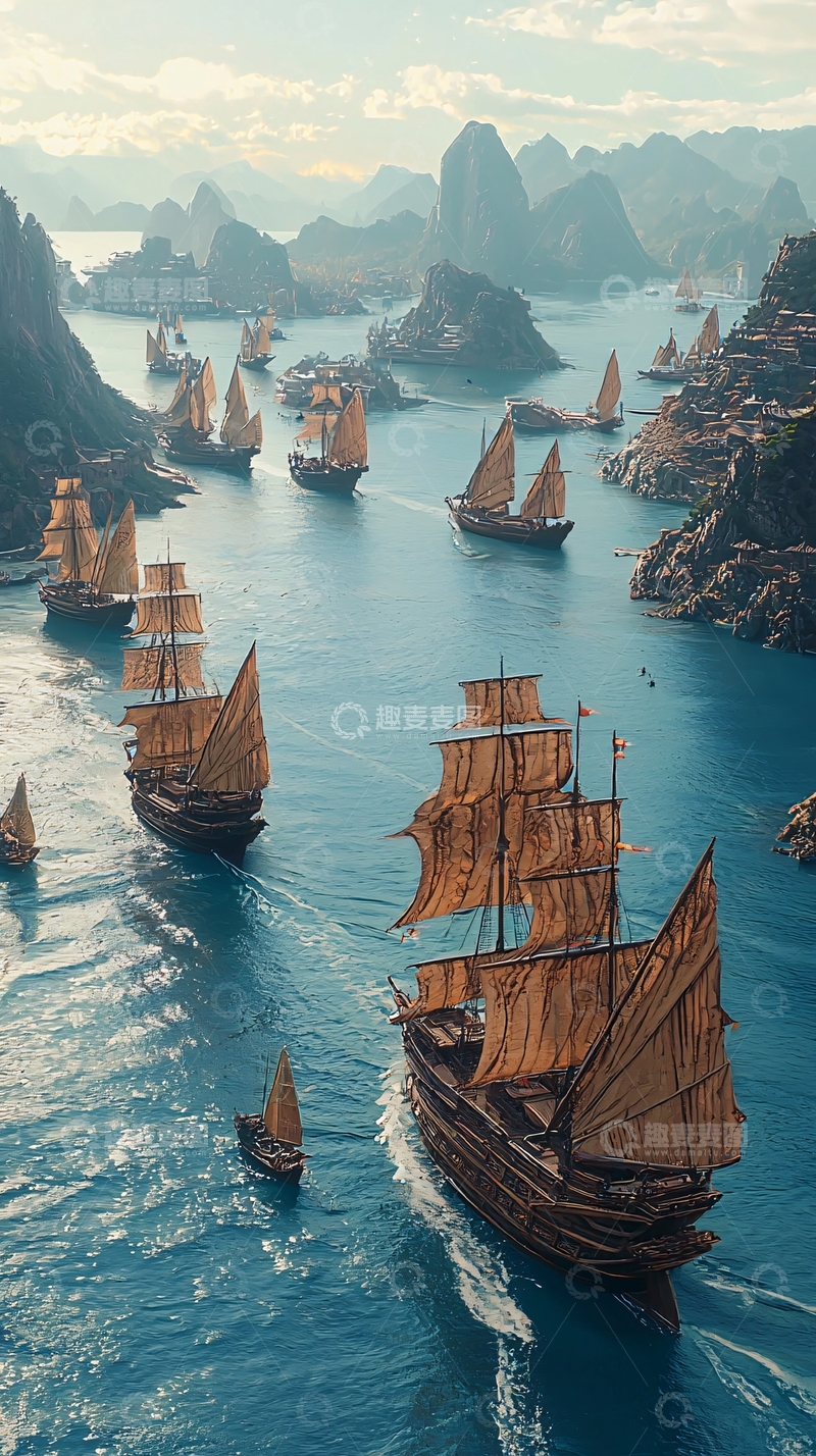 高清大图下载【趣麦麦图】航海帆船队