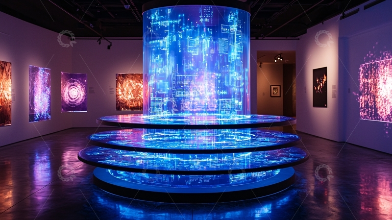 高清大图下载【趣麦麦图】未来感蓝色光柱艺术展