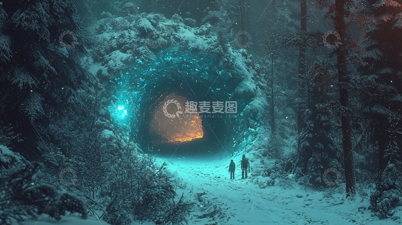 高清大图下载【趣麦麦图】雪地神秘洞穴入口