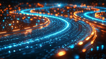 蓝色橙色光点组成数据流