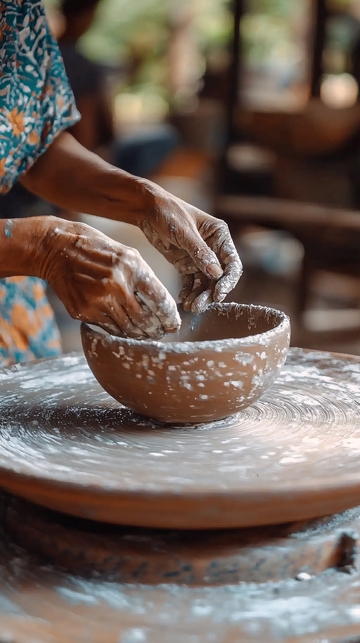 双手制作陶碗