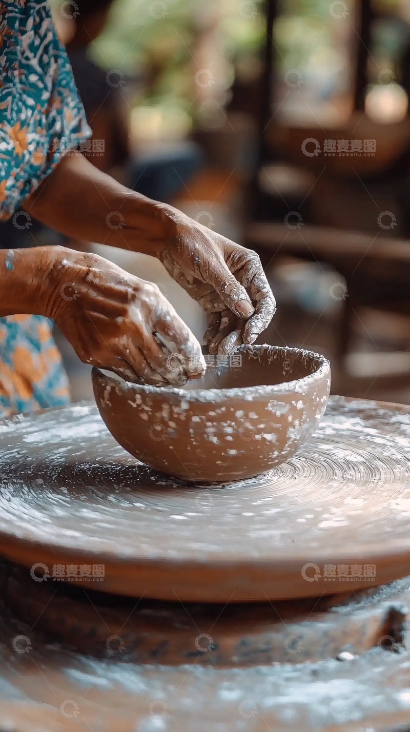 高清大图下载【趣麦麦图】双手制作陶碗