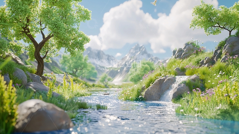 高清大图下载【趣麦麦图】阳光明媚的山间溪流