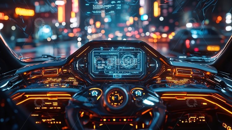 高清大图下载【趣麦麦图】未来汽车驾驶舱夜景