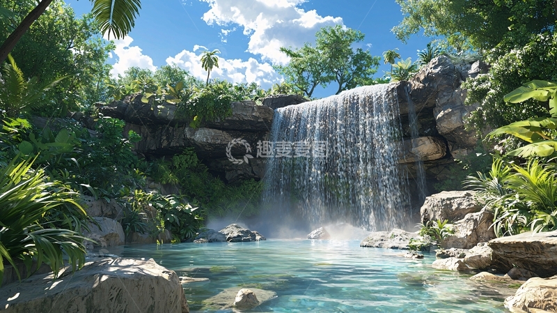 高清大图下载【趣麦麦图】热带雨林瀑布景观