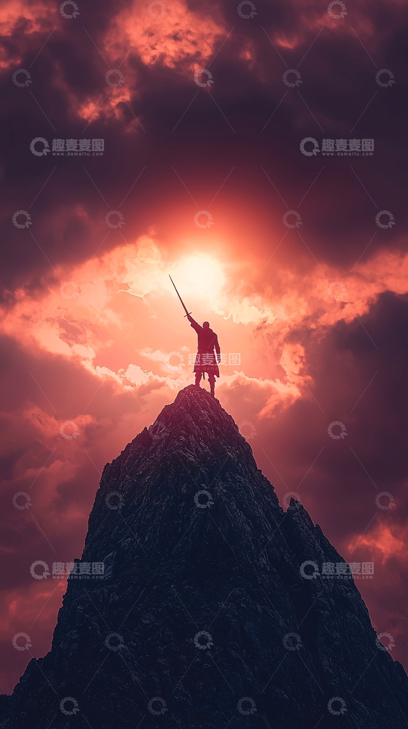 高清大图下载【趣麦麦图】-山顶持剑之人