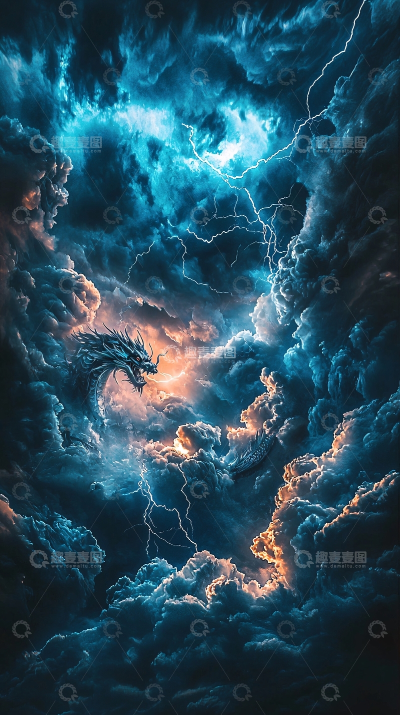 高清大图下载【趣麦麦图】风暴中的巨龙