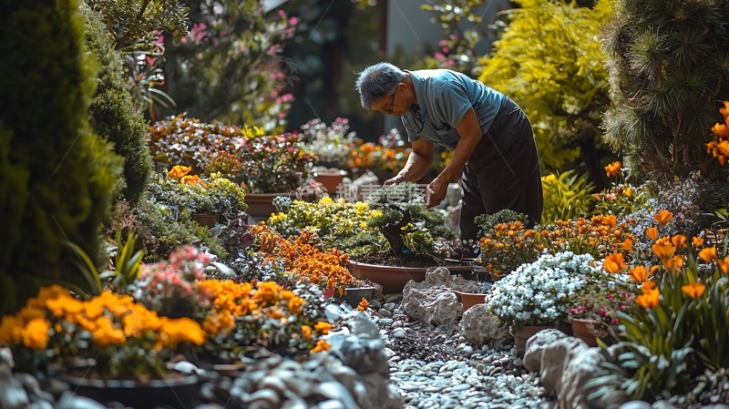 高清大图下载【趣麦麦图】园丁在打理花卉