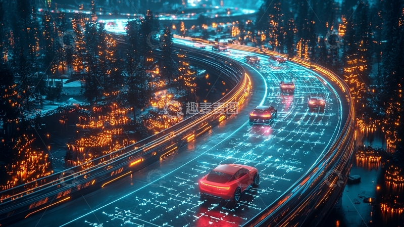 高清大图下载【趣麦麦图】未来城市夜景车流