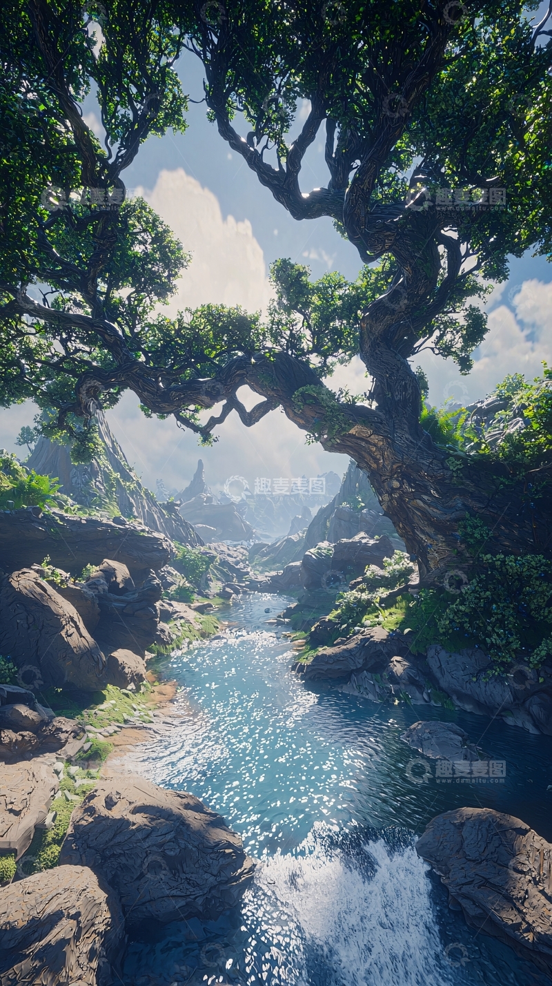 高清大图下载【趣麦麦图】树荫下清澈溪流