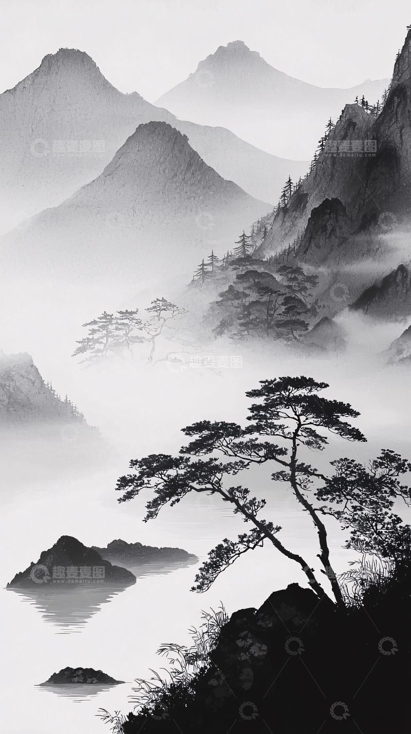 高清大图下载【趣麦麦图】水墨山水画260