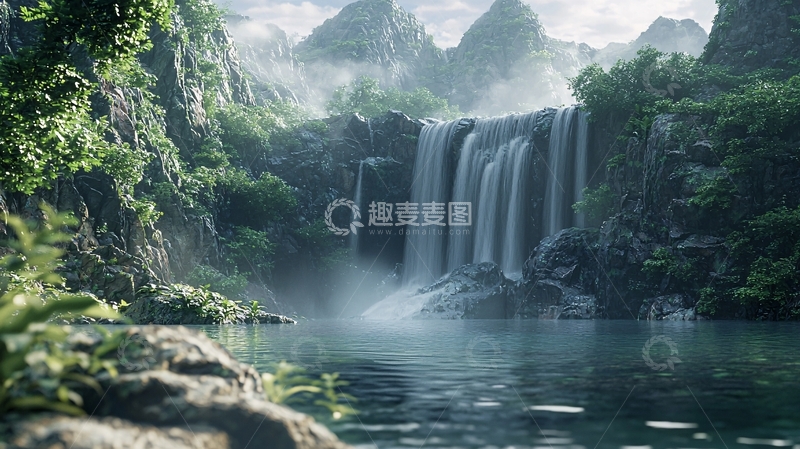高清大图下载【趣麦麦图】原始森林瀑布