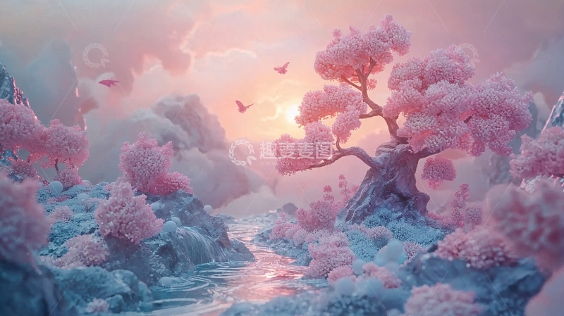 高清大图下载【趣麦麦图】梦幻粉色树林