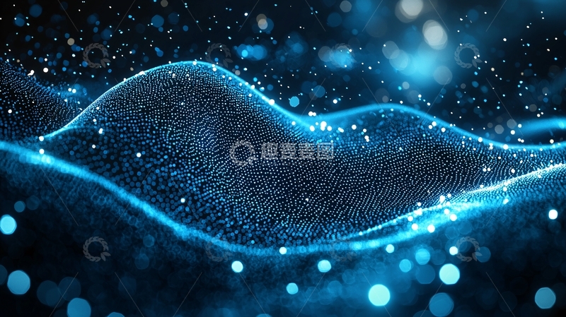 高清大图下载【趣麦麦图】蓝色光点组成的抽象波浪