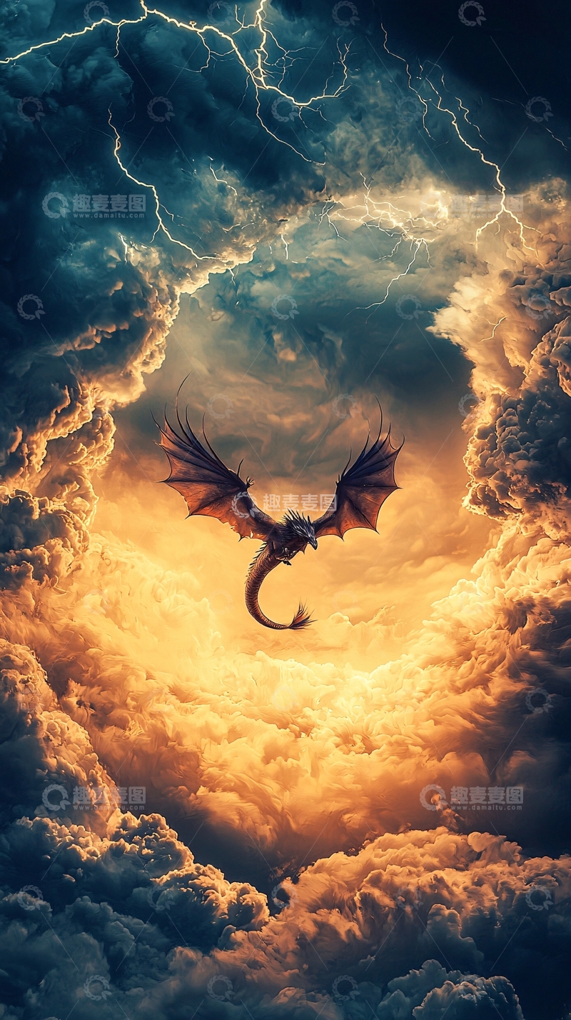 高清大图下载【趣麦麦图】暴风雨中的黑龙