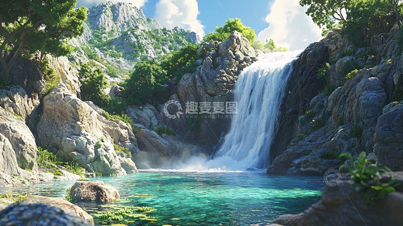 高清大图下载【趣麦麦图】山间瀑布