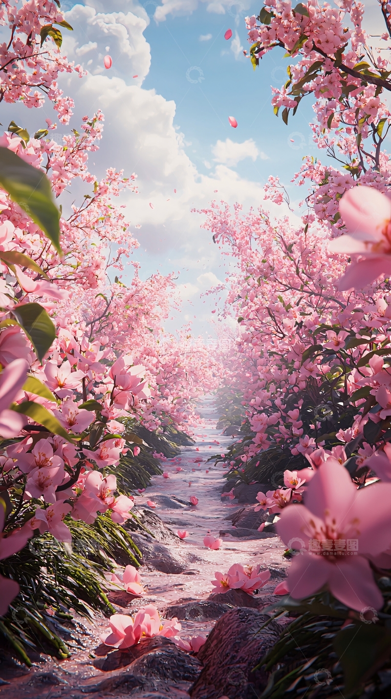 高清大图下载【趣麦麦图】粉色樱花树林小路