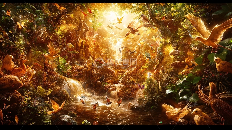 高清大图下载【趣麦麦图】热带雨林动物和谐共生