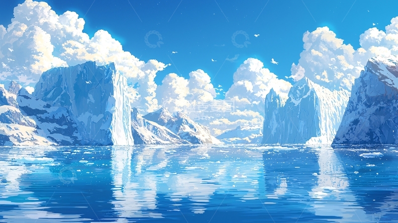 高清大图下载【趣麦麦图】冰雪覆盖的山峰和湖面