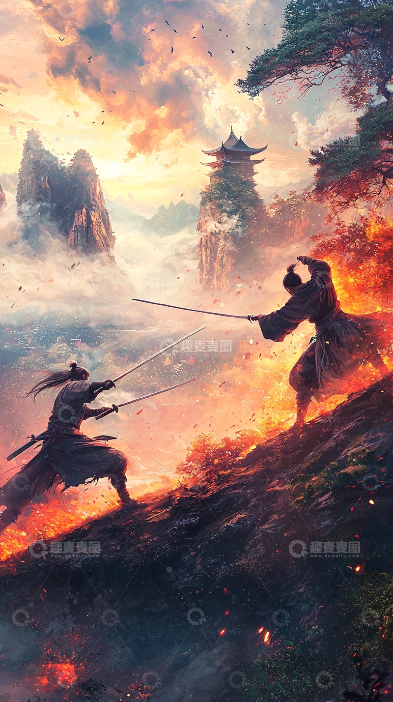 高清大图下载【趣麦麦图】山巅武士决斗