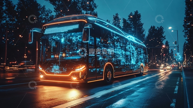高清大图下载【趣麦麦图】未来感城市公交车