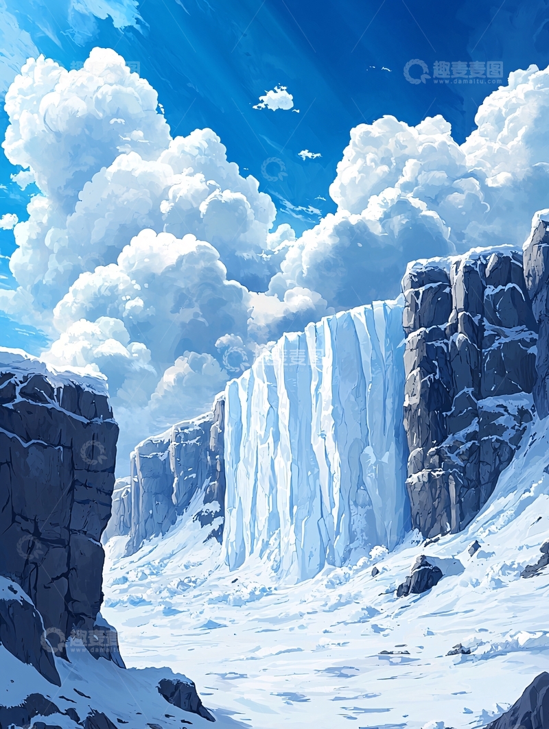 高清大图下载【趣麦麦图】冰雪覆盖的悬崖峭壁