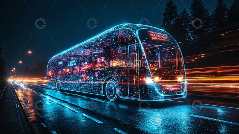 高清大图下载【趣麦麦图】透明未来科技感的公交车