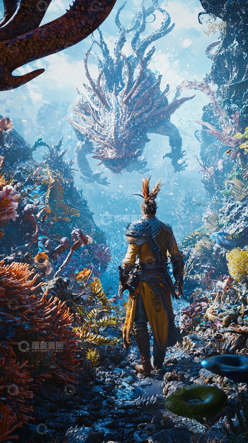 高清大图下载【趣麦麦图】奇幻海底巨兽与勇士