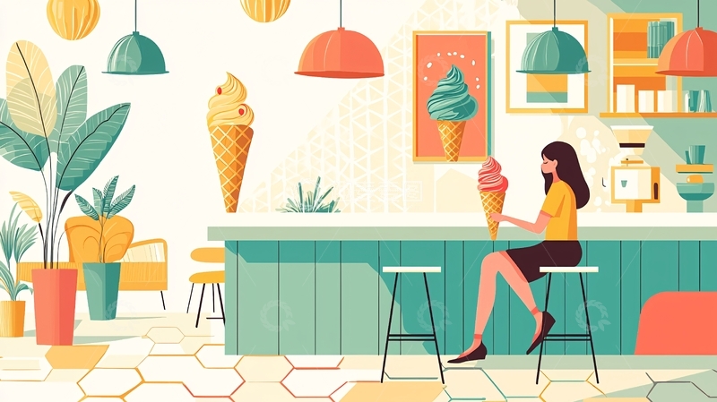 高清大图下载【趣麦麦图】冰淇淋店里的女孩