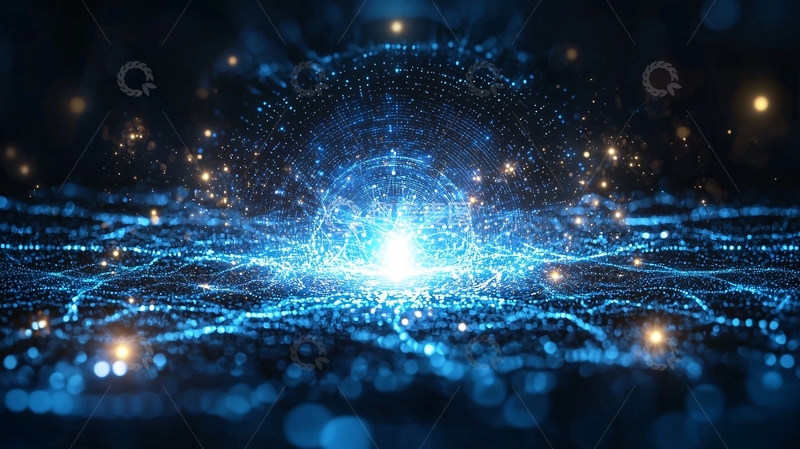 高清大图下载【趣麦麦图】蓝色光点汇聚的科技感场景