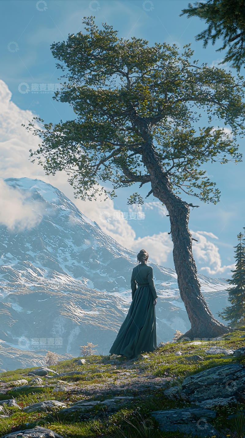 高清大图下载【趣麦麦图】山峦之间女子远眺