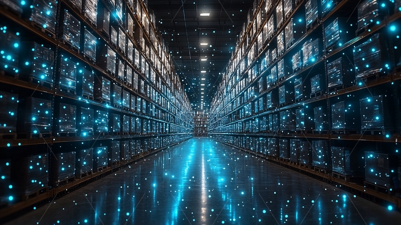 高清大图下载【趣麦麦图】数据中心蓝光点缀的走廊